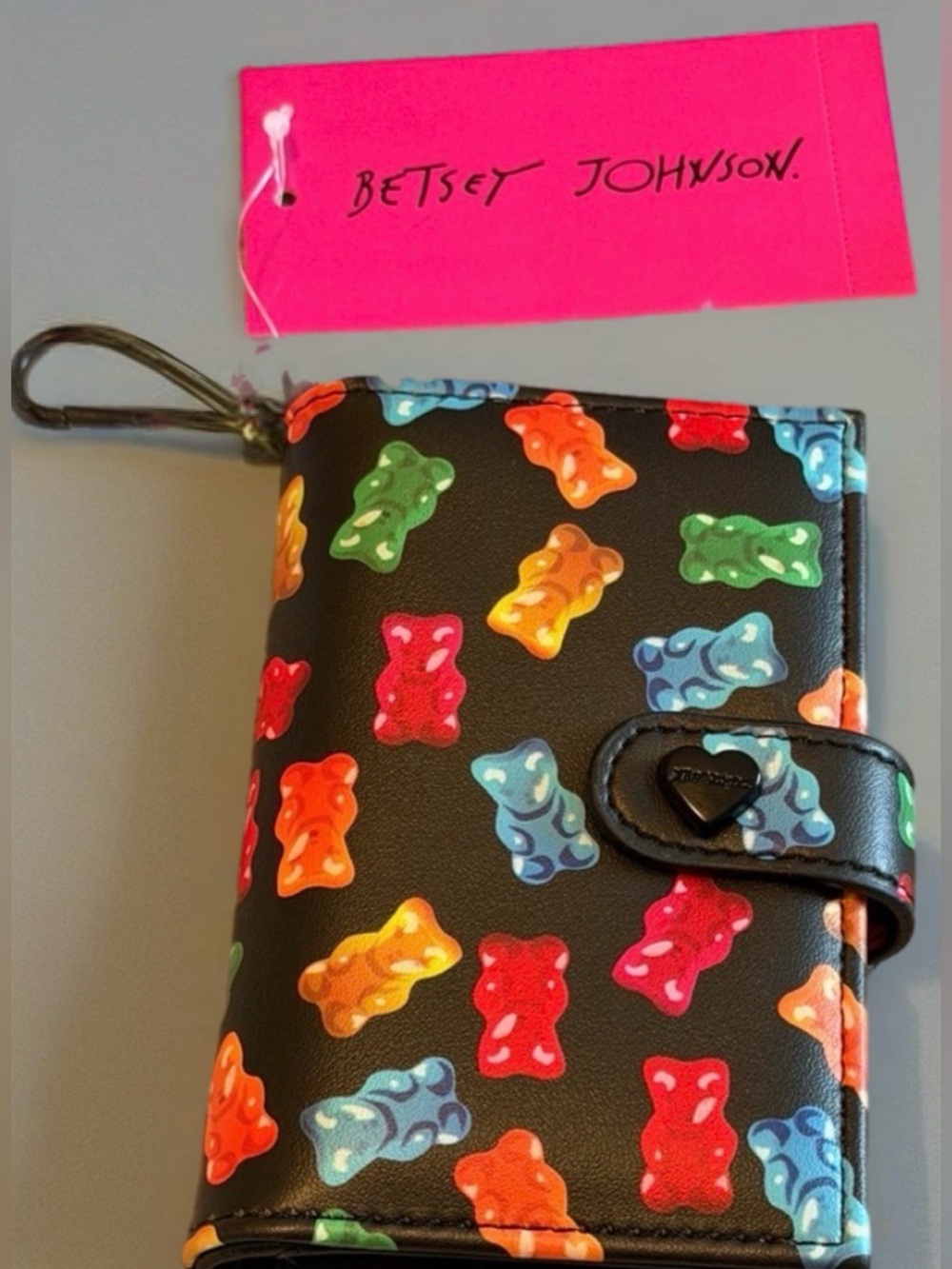 Betsey Johnson Black Wallet with Colorful Gummy Bear Print and Heart Snap - Picture 3 of 10
